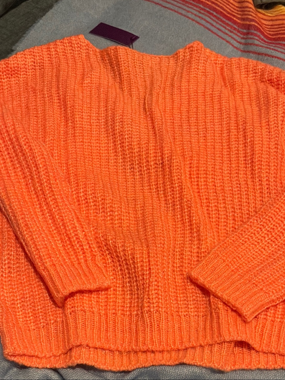 Women’s Vibrant Orange Scoop-Neck Knit Sweater - Unknown Brand - Picture 4 of 5